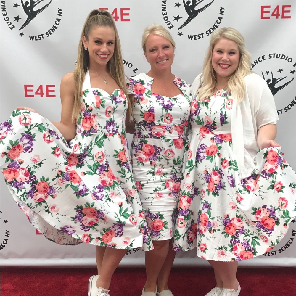 floral print dress. It is the dress on both ends!